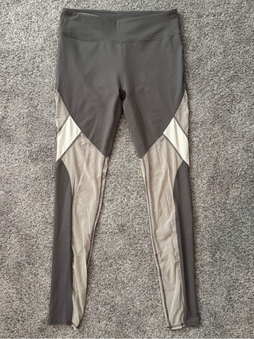 Fabletics PowerHold Women's Size 29 x 30 Gray & Beige Mesh Leggings